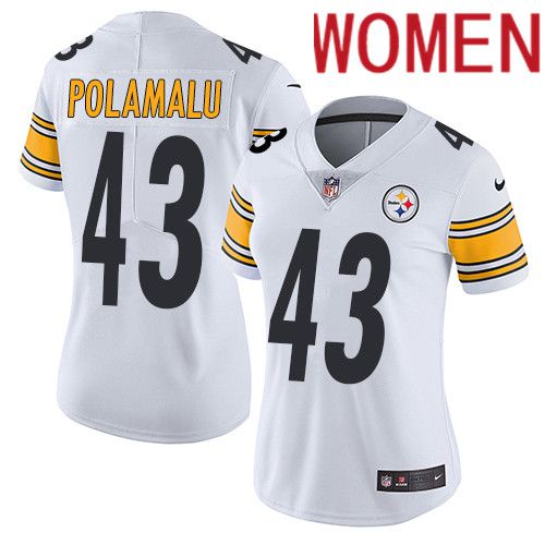 Women Pittsburgh Steelers #43 Troy Polamalu Nike White Vapor Limited NFL Jersey->women nfl jersey->Women Jersey